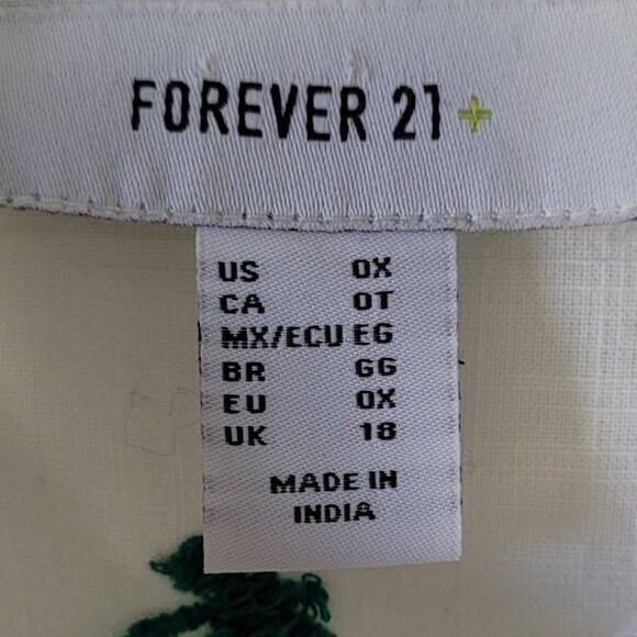 Forever 21+Top Womens Palm Print Button Up Shirt 0X Plus Size White Long Sleeve - Picture 4 of 6